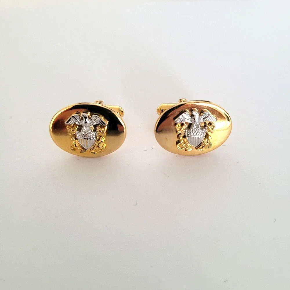 Dunhill Vintage US Navy Officer Crest Cufflinks Gold Silver Tone Two-Tone Boxed